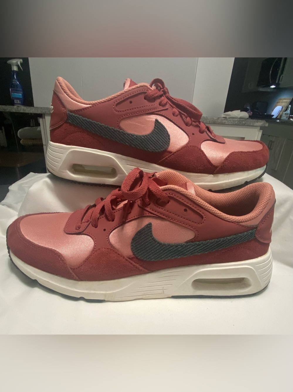 Nike Men’s Red & white Athletic Sneakers with Charcoal Swoosh